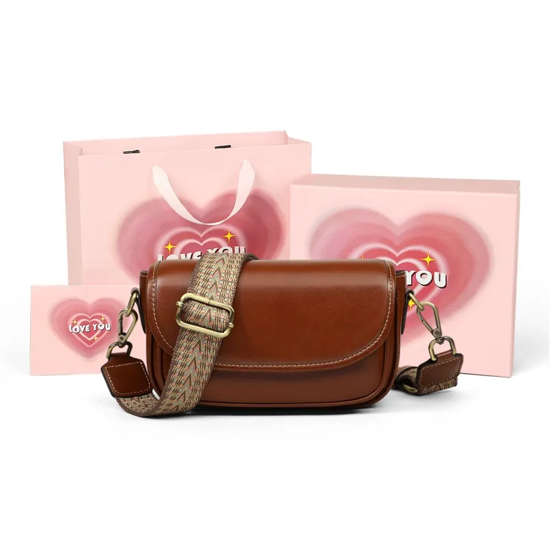 COMELY Cow Leather Patchwork Synthetic Leather Shoulder Bag Crossbody Bag Saddle Bag Small Size Women's Dark Brown-5