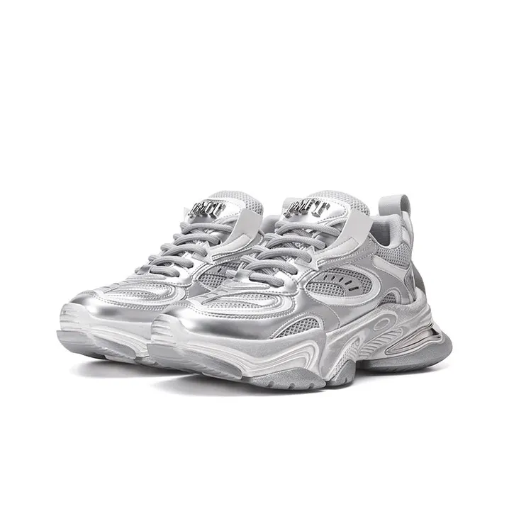 PMT Nirvana Series Anti-Slip Wear-Resistant Breathable Height Increasing Low-Top Chunky Sneakers Unisex Silver-2