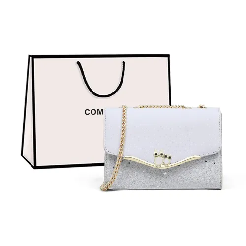 COMELY Cow Leather Patchwork Synthetic Leather Shoulder Bag Crossbody Bag Chain Pack Regular Women's White/Black