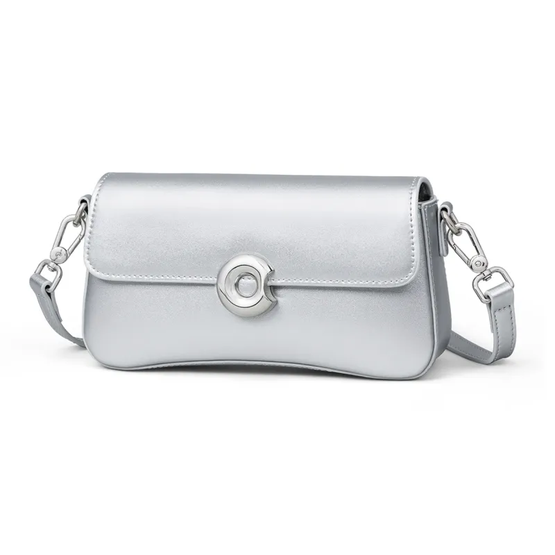 MILLIE'S Cow Leather Patchwork Synthetic Leather Shoulder Bag Crossbody Bag Regular Women's Silver/Milk White-1
