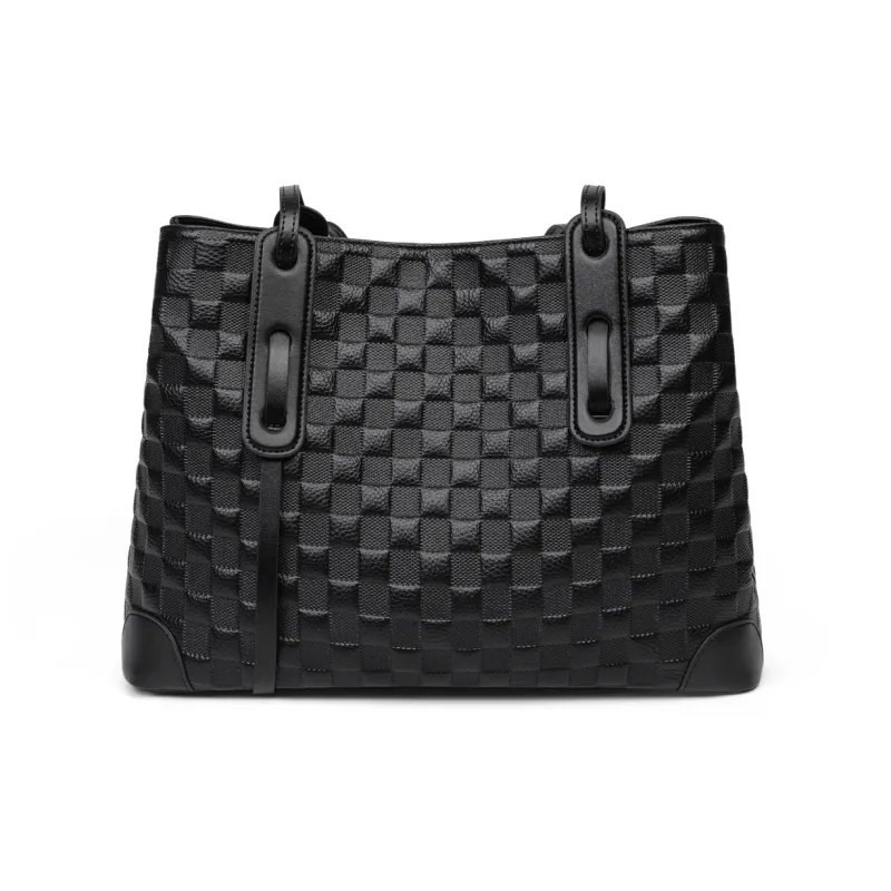 MILLIE'S Cow Leather Handbag Shoulder Bag Tote Bag Shopping Bag Large Size Women's Black & Coffee/Pure Black-8