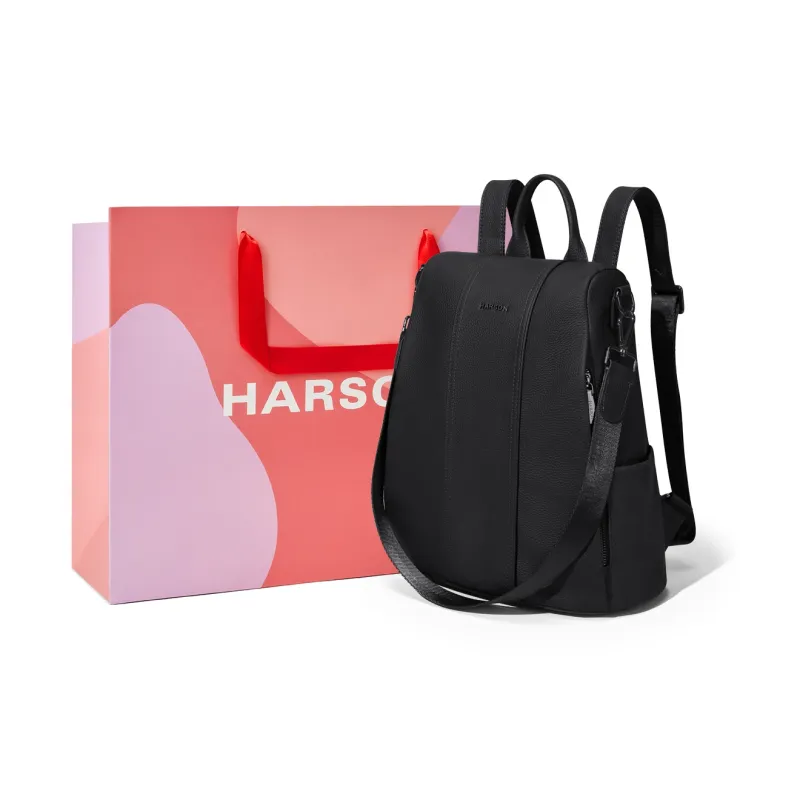 HARSON Top Grain Cow Leather Backpack Large Size Women's Coffee-6