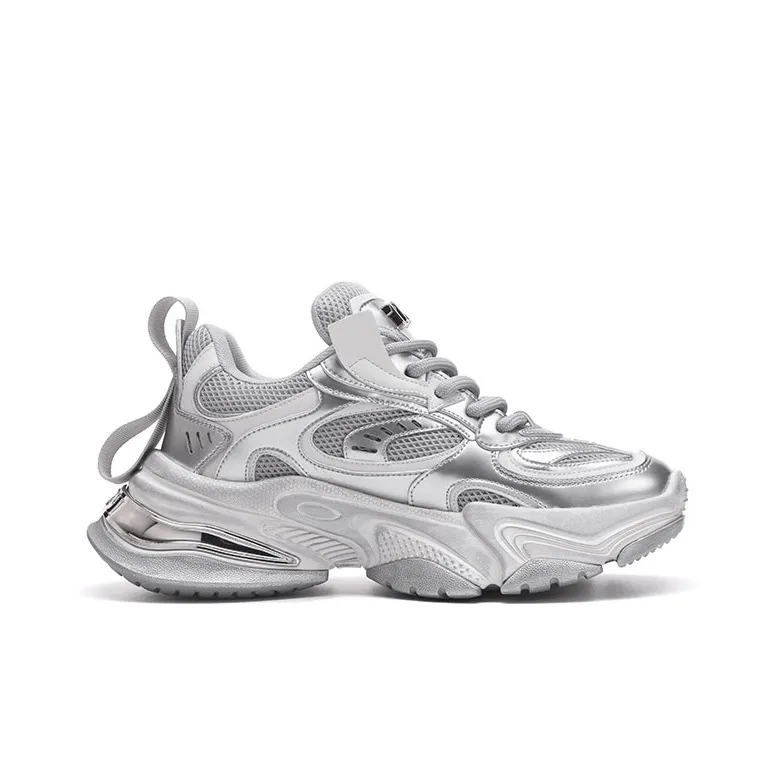 PMT Nirvana Series Anti-Slip Wear-Resistant Breathable Height Increasing Low-Top Chunky Sneakers Unisex Silver-1