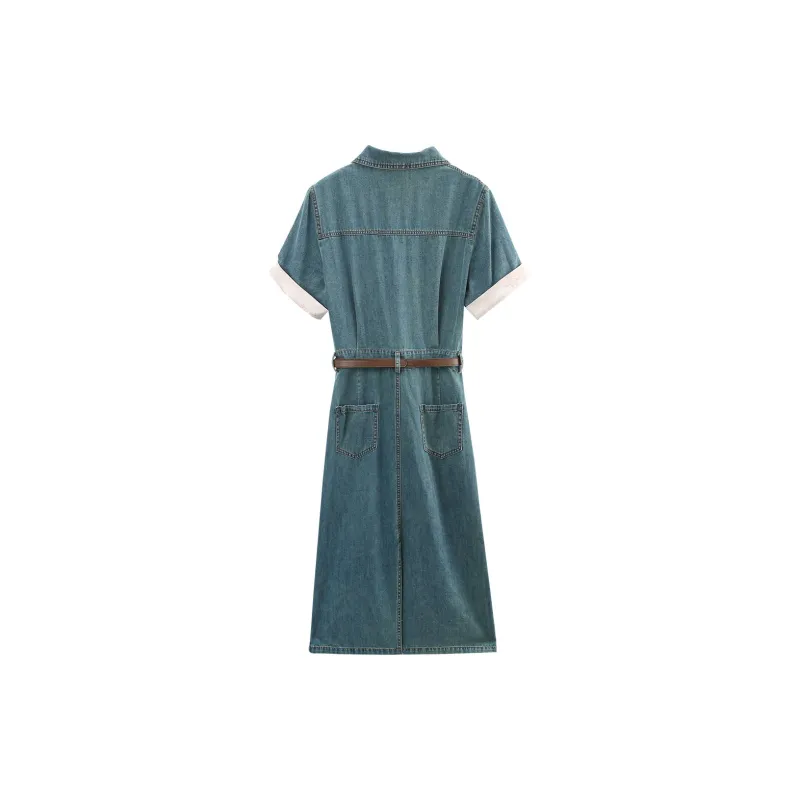A Paradise For Awakening Short Sleeved Dress Women's Vintage Blue-1