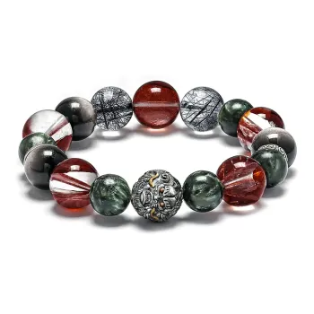 Cuud Green Dragon Crystal Silver Sheen Obsidian Bracelets Men's