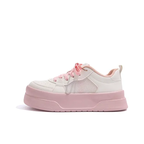 HUANQIU Cushioning Balance Lightweight Breathable Height Increasing Low Top Skateboard Shoes Women's Beige Pink