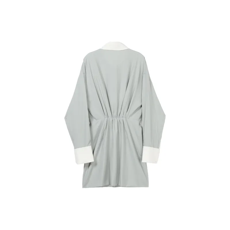 MUKOK Long-Sleeved Dresses Women's Refreshing Gray Blue-1