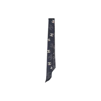 CHANEL Silk Silk Scarves Women's Navy