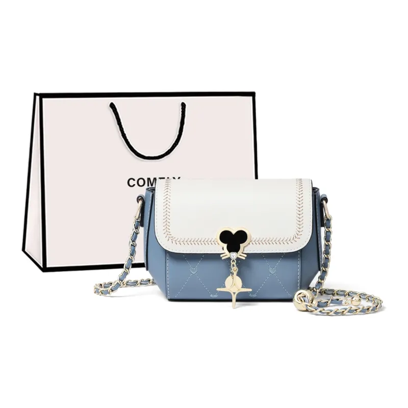 COMELY Cow Leather With Synthetic Leather Chain Bag, Shoulder Bag, Crossbody Bag Women's Light Green/Blue-0