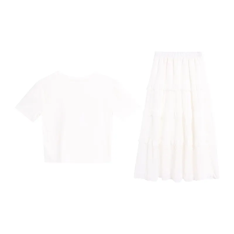 BVODE Two Piece Skirt Sets Women's White-1