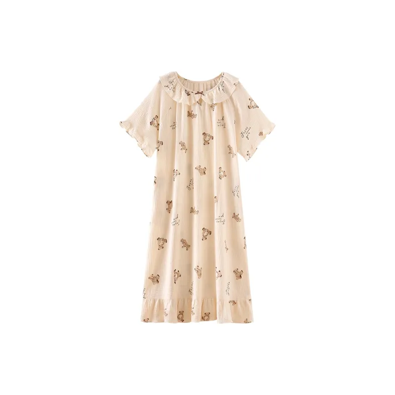 AUTUMNDEER Nightgown Women's Beige Yellow-0
