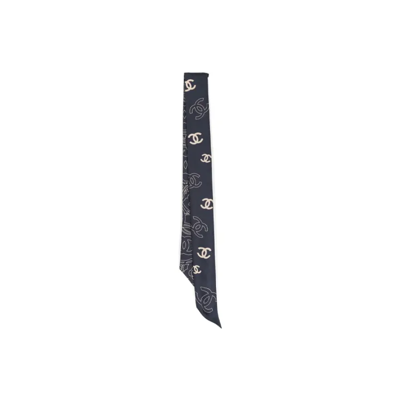 CHANEL Silk Silk Scarves Women's Navy-1