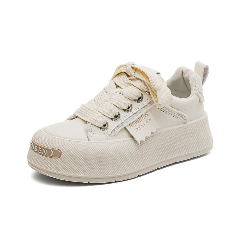 RENBEN Lightweight Support Height Increasing Low Top Skateboard Shoes Women's Beige-2
