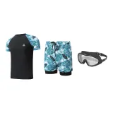 Three-Piece Set (Swimsuit+Swimming Shorts+Black Large Frame Swim Goggles)