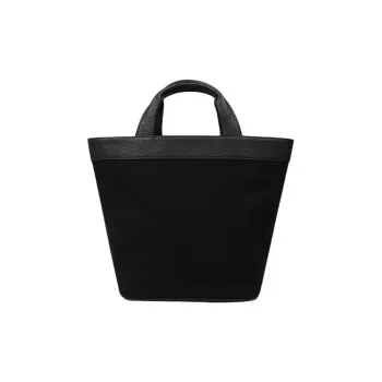 NOTHING WRITTEN Cow Leather With Cotton Handbag Small Size Women's Black