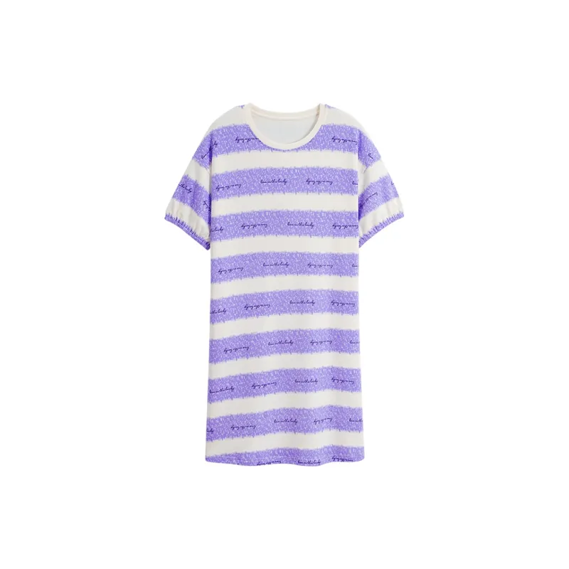 MADALLO Nightgown Women's Purple White Stripes-0
