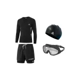 Four-Piece Set (Long-Sleeved Top+Swimming Shorts+Large Frame Swim Goggles+Swimming Cap)