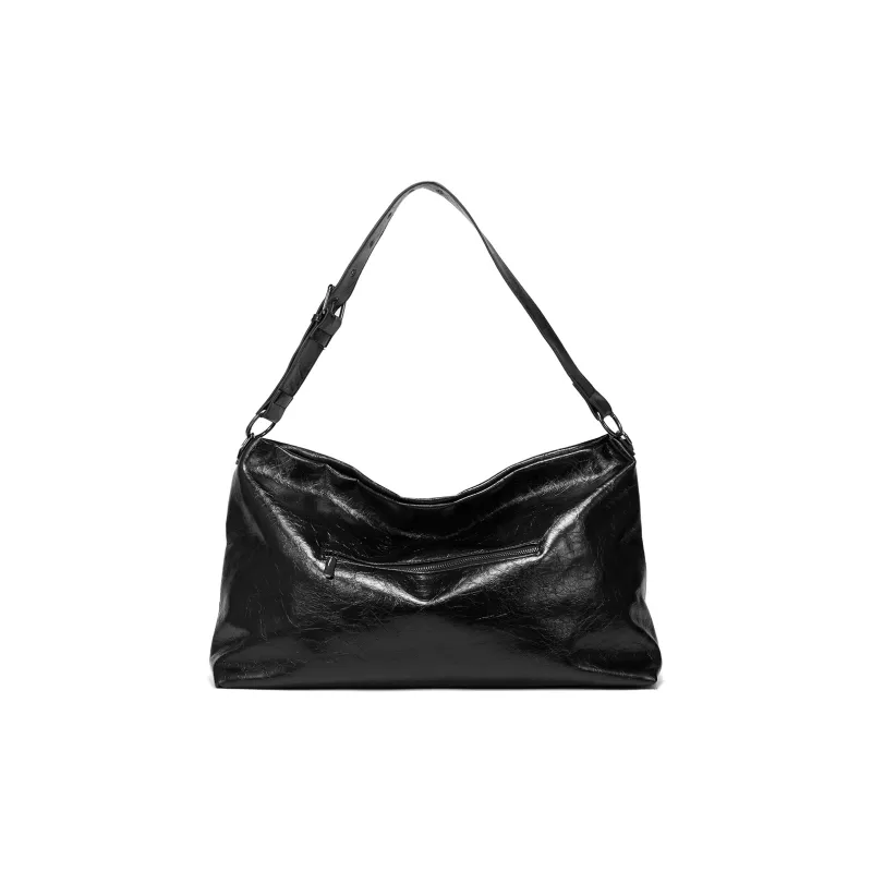 Yawei Kuroda Pu Artificial Leather Crossbody Bag Large Size Unisex Pure Black-3