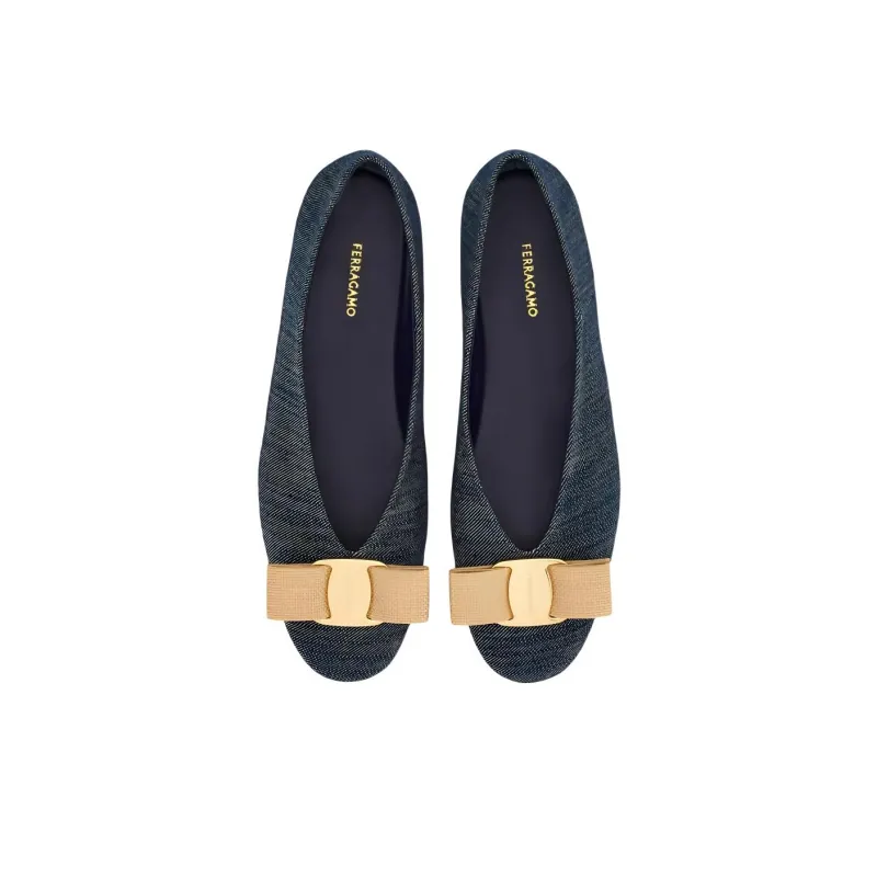 FERRAGAMO Vara Denim Ballerina Shoes-3