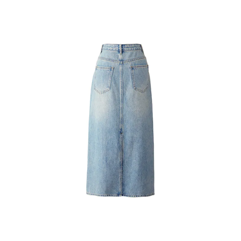 YALIDA Denim Long Skirts Women's Blue-1