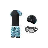 Four-Piece Set (Swimsuit+Swimming Shorts+Black Large Frame Swim Goggles+Black Swimming Cap)