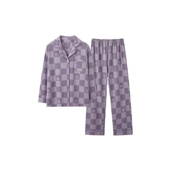 MIIOW Pajama Set Women's Purple Plaid Letter