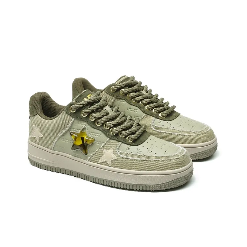 VOIT Stars Shoes Anti Slip And Wear Resistant Balance Coverage Low Top Skateboard Shoes Unisex Light Pea Green-2