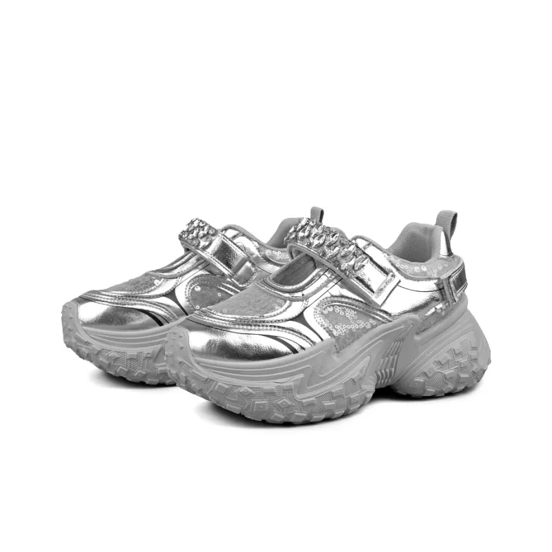 WENPU Height Increasing Lightweight Breathable Low Top Chunky Sneakers Women's-1