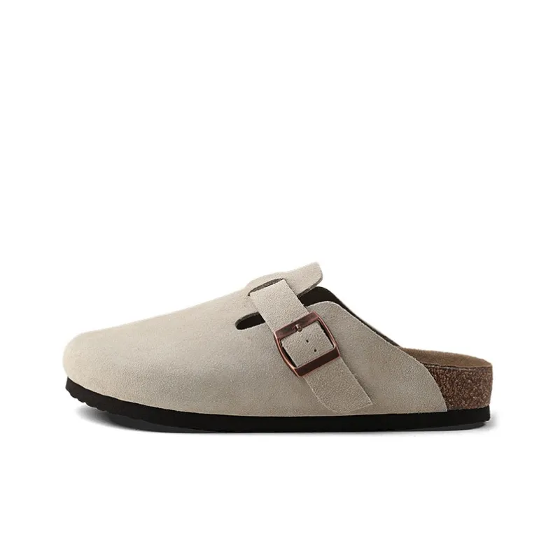 HANQIAORIJI Broken Cocoon Series Cork Sole 3.5cm Height Increasing Closed Toe Slippers Unisex Sand-0
