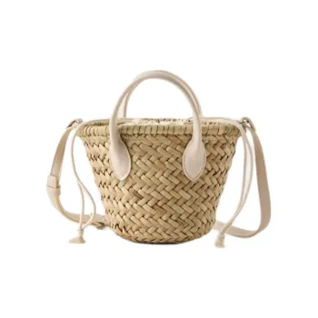 ZARA Cotton And Wheat Straw Shoulder Bag Crossbody Bag Handbag Regular Women's Light Beige Yellow