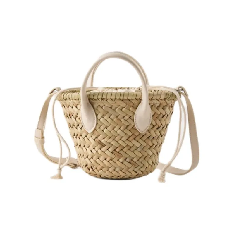 ZARA Cotton And Wheat Straw Shoulder Bag Crossbody Bag Handbag Regular Women's Light Beige Yellow-0