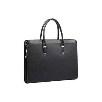 PULUWIRR Genuine Leather Cow Leather Bag Business Men's Handbag Shoulder Bag Regular Men's Black