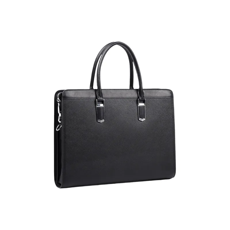 PULUWIRR Genuine Leather Cow Leather Bag Business Men's Handbag Shoulder Bag Regular Men's Black-0