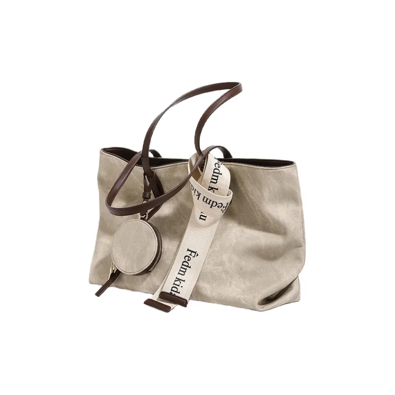 PESASRIE Microfiber Synthetic Leather Tote Bag Shopping Bag Shoulder Bags Regular Women's Green/Ecru-1