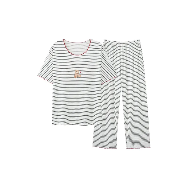 MIIOW Pajama Set Women's Black White Stripes-0