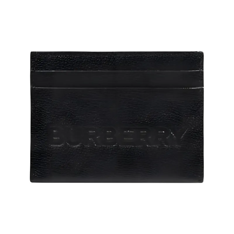 Burberry Grained Leather Card Clip Card Holder Wallets Women's Black-0
