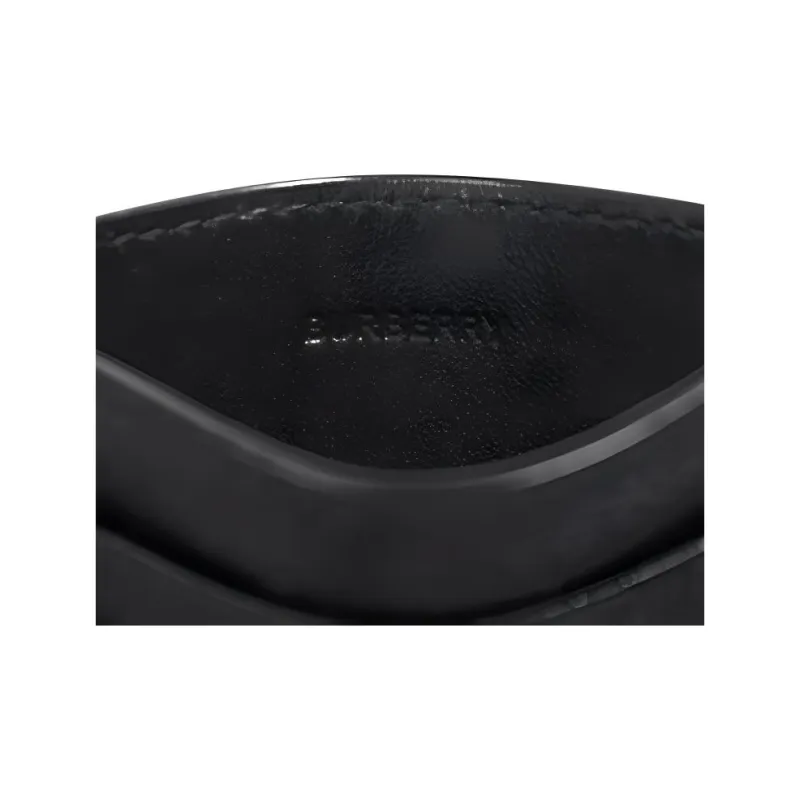 Burberry Grained Leather Card Clip Card Holder Wallets Women's Black-3