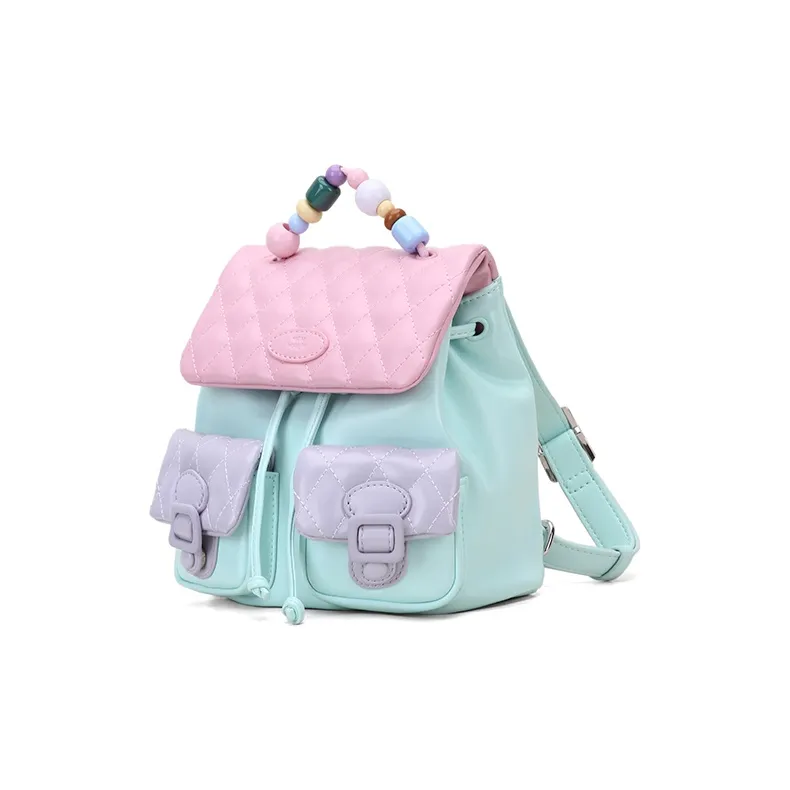 VANWALK PU Backpack Women's Blue/Yellow/White-1