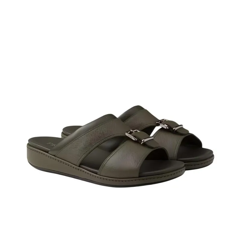 PRADA Saffiano Slide Slippers Men's Army Green-2