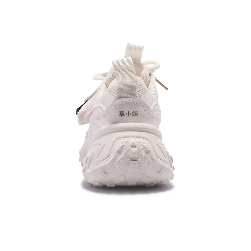 Miss Zhang Cushioning Anti Slip Wear Resistant Breathable Height Increasing Low Top Chunky Sneakers Women's Beige-6