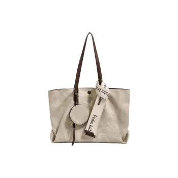 PESASRIE Microfiber Synthetic Leather Tote Bag Shopping Bag Shoulder Bags Regular Women's Green/Ecru