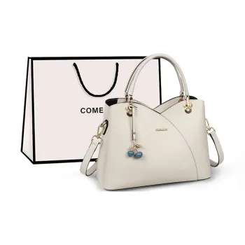 COMELY Synthetic Leather Shoulder Bag Crossbody Bag Handbag Large Size Women's Beige Gray/Blue