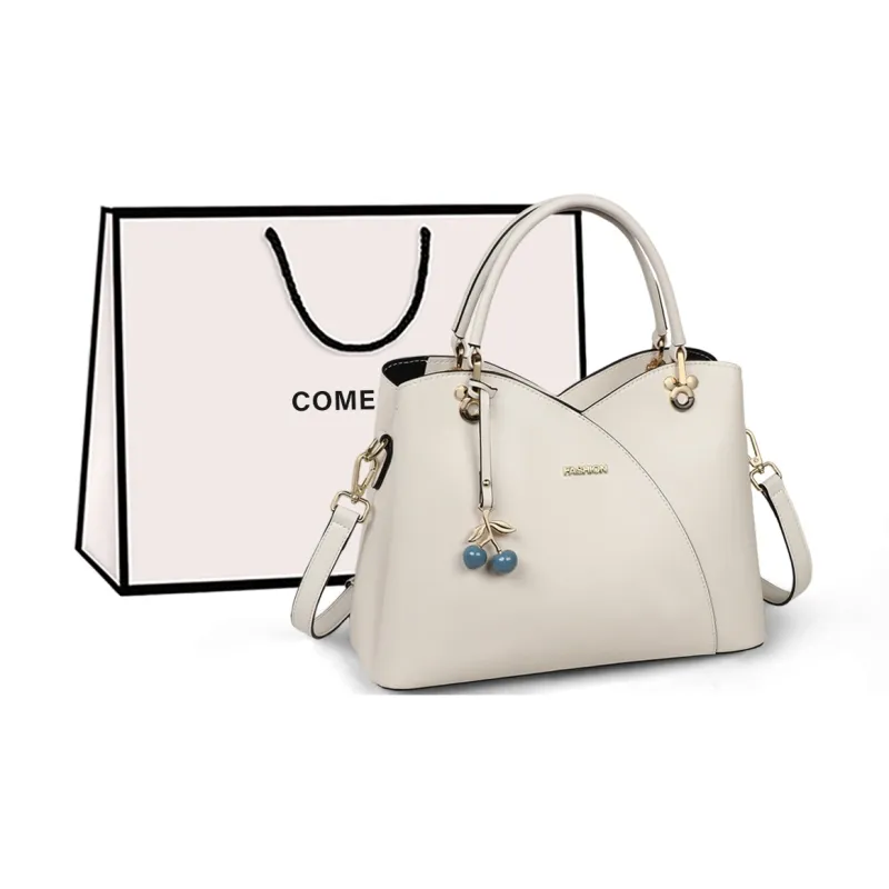 COMELY Synthetic Leather Shoulder Bag Crossbody Bag Handbag Large Size Women's Beige Gray/Blue-0