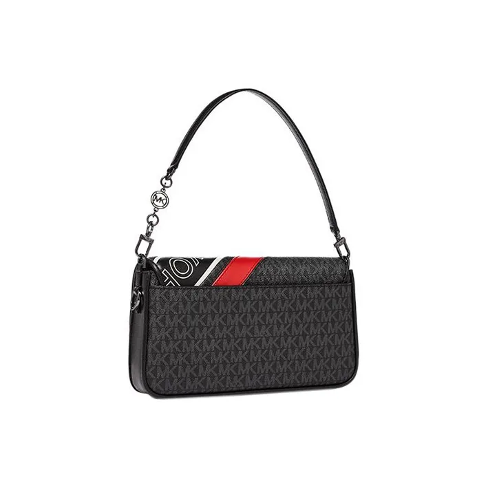 MICHAEL KORS Bradshaw Cow Leather Shoulder Bag Women's Black & Red-1