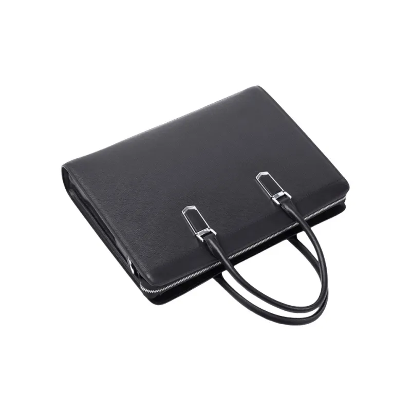 PULUWIRR Genuine Leather Cow Leather Bag Business Men's Handbag Shoulder Bag Regular Men's Black-4
