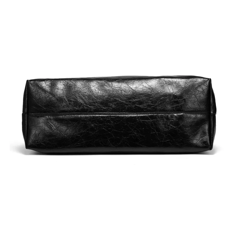 Yawei Kuroda Pu Artificial Leather Crossbody Bag Large Size Unisex Pure Black-4
