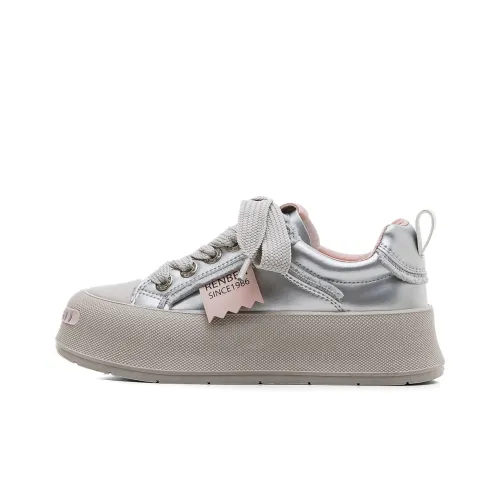 RENBEN Skateboard Shoes Women's Low-Top Silver/Pink