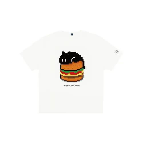 Black Cat Pixel T-Shirts Unisex Off White