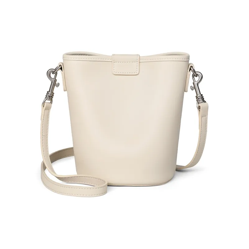 PT'SON Cow Leather With Synthetic Leather Bucket Bags Crossbody Bag, Shoulder Bag Women's Cream Apricot/Ecru-1