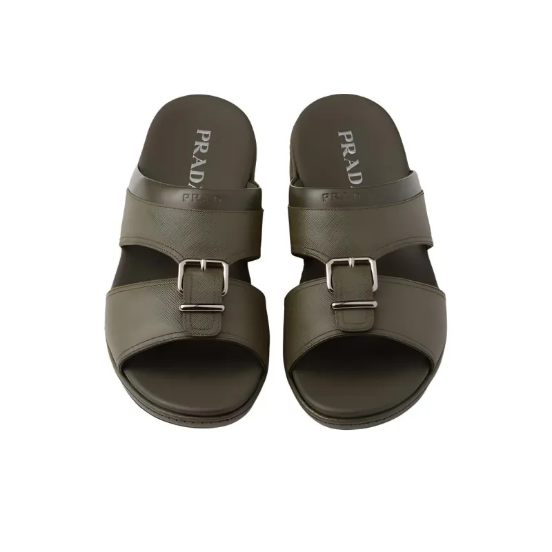 PRADA Saffiano Slide Slippers Men's Army Green-4